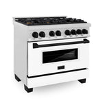 ZLINE Autograph Edition 36 in. 4.6 cu. ft. Legacy Dual Fuel Range with 6 Burner Gas Cooktop and Electric Convection Oven in Satin Stainless Steel with White Matte Door and Matte Black Accents, Open Box-Good Condition