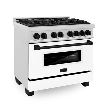 ZLINE Autograph Edition 36 in. 4.6 cu. ft. Legacy Dual Fuel Range with 6 Burner Gas Cooktop and Electric Convection Oven in Satin Stainless Steel with White Matte Door and Matte Black Accents, Open Box-Good Condition