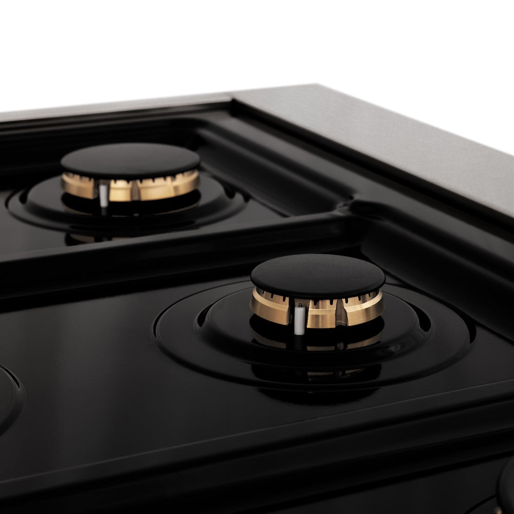ZLINE Autograph Edition 48 in. 6.0 cu. ft. Legacy Dual Fuel Range with 7 Burner Gas Cooktop and 2 Electric Ovens in Satin Stainless Steel with White Matte Doors and Champagne Bronze Accents, Open Box-Good Condition