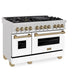 ZLINE Autograph Edition 48 in. 6.0 cu. ft. Legacy Dual Fuel Range with 7 Burner Gas Cooktop and 2 Electric Ovens in Satin Stainless Steel with White Matte Doors and Champagne Bronze Accents, Open Box-Good Condition
