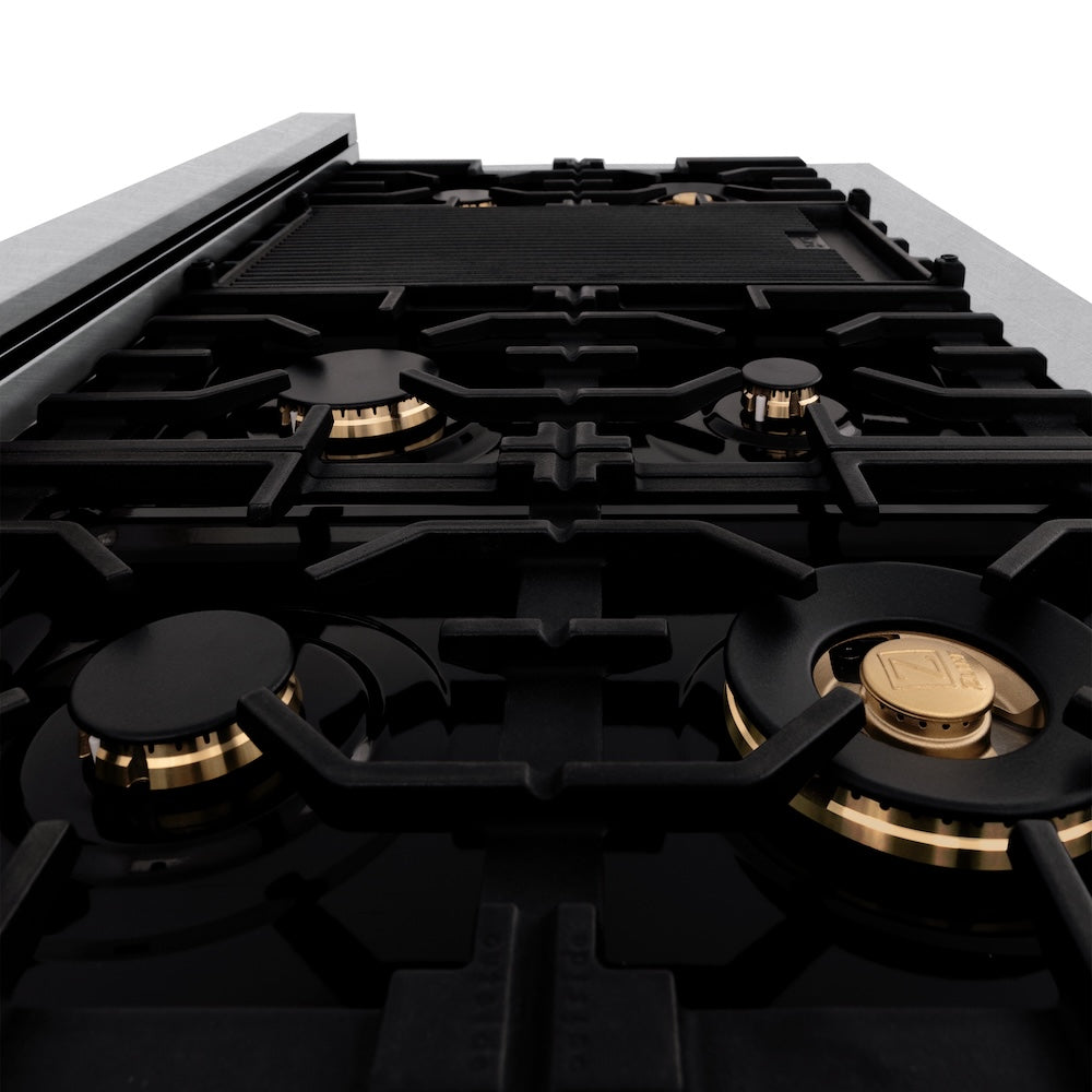 ZLINE Autograph Edition 48 in. 6.0 cu. ft. Legacy Dual Fuel Range with 7 Burner Gas Cooktop and 2 Electric Ovens in Satin Stainless Steel with White Matte Doors and Polished Gold Accents, Open Box-Good Condition