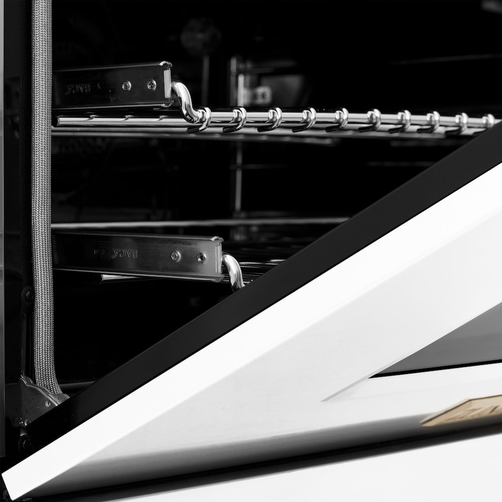 ZLINE Autograph Edition 48 in. 6.0 cu. ft. Legacy Dual Fuel Range with 7 Burner Gas Cooktop and 2 Electric Ovens in Satin Stainless Steel with White Matte Doors and Polished Gold Accents (RASZ-WM-48-G)