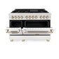 ZLINE Autograph Edition 48 in. 6.0 cu. ft. Legacy Dual Fuel Range with 7 Burner Gas Cooktop and 2 Electric Ovens in Satin Stainless Steel with White Matte Doors and Polished Gold Accents, Open Box-Good Condition