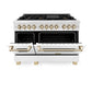 ZLINE Autograph Edition 48 in. 6.0 cu. ft. Legacy Dual Fuel Range with 7 Burner Gas Cooktop and 2 Electric Ovens in Satin Stainless Steel with White Matte Doors and Polished Gold Accents, Open Box-Great Condition