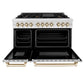 ZLINE Autograph Edition 48 in. 6.0 cu. ft. Legacy Dual Fuel Range with 7 Burner Gas Cooktop and 2 Electric Ovens in Satin Stainless Steel with White Matte Doors and Polished Gold Accents, Open Box-Great Condition