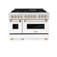 ZLINE Autograph Edition 48 in. 6.0 cu. ft. Legacy Dual Fuel Range with 7 Burner Gas Cooktop and 2 Electric Ovens in Satin Stainless Steel with White Matte Doors and Polished Gold Accents, Open Box-Good Condition