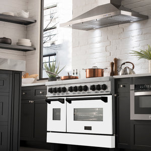 ZLINE Autograph Edition 48 in. 6.0 cu. ft. Legacy Dual Fuel Range with 7 Burner Gas Cooktop and 2 Electric Ovens in Satin Stainless Steel with White Matte Doors and Matte Black Accents (RASZ-WM-48-MB)