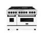 ZLINE Autograph Edition 48 in. 6.0 cu. ft. Legacy Dual Fuel Range with 7 Burner Gas Cooktop and 2 Electric Ovens in Satin Stainless Steel with White Matte Doors and Matte Black Accents, Open Box-Good Condition