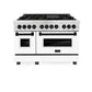 ZLINE Autograph Edition 48 in. 6.0 cu. ft. Legacy Dual Fuel Range with 7 Burner Gas Cooktop and 2 Electric Ovens in Satin Stainless Steel with White Matte Doors and Matte Black Accents, Open Box-Great Condition