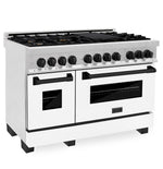 ZLINE Autograph Edition 48 in. 6.0 cu. ft. Legacy Dual Fuel Range with 7 Burner Gas Cooktop and 2 Electric Ovens in Satin Stainless Steel with White Matte Doors and Matte Black Accents, Open Box-Good Condition