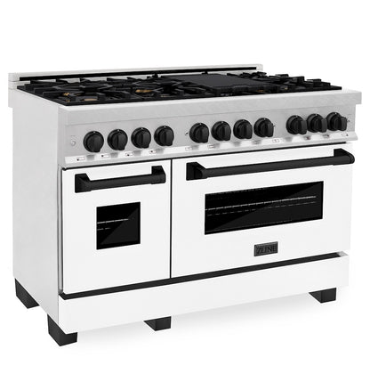 ZLINE Autograph Edition 48 in. 6.0 cu. ft. Legacy Dual Fuel Range with 7 Burner Gas Cooktop and 2 Electric Ovens in Satin Stainless Steel with White Matte Doors and Matte Black Accents, Open Box-Good Condition