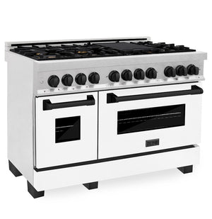 ZLINE Autograph Edition 48 in. 6.0 cu. ft. Legacy Dual Fuel Range with 7 Burner Gas Cooktop and 2 Electric Ovens in Satin Stainless Steel with White Matte Doors and Matte Black Accents, Open Box-Great Condition main image.