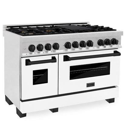 ZLINE Autograph Edition 48 in. 6.0 cu. ft. Legacy Dual Fuel Range with 7 Burner Gas Cooktop and 2 Electric Ovens in Satin Stainless Steel with White Matte Doors and Matte Black Accents, Open Box-Great Condition