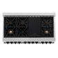 ZLINE Autograph Edition 48 in. 6.0 cu. ft. Legacy Dual Fuel Range with 7 Burner Gas Cooktop and 2 Electric Ovens in Satin Stainless Steel with White Matte Doors and Matte Black Accents (RASZ-WM-48-MB) top-down, above cooktop.