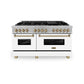 ZLINE Autograph Edition 60 in. 7.4 cu. ft. Legacy Dual Fuel Range with 9 Burner Gas Cooktop and 2 Electric Convection Ovens in Satin Stainless Steel with White Matte Doors and Champagne Bronze Accents (RASZ-WM-60-CB) front.