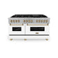 ZLINE Autograph Edition 60 in. 7.4 cu. ft. Legacy Dual Fuel Range with 9 Burner Gas Cooktop and 2 Electric Convection Ovens in Satin Stainless Steel with White Matte Doors and Champagne Bronze Accents, Open Box-Good Condition