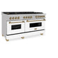 ZLINE Autograph Edition 60 in. 7.4 cu. ft. Legacy Dual Fuel Range with 9 Burner Gas Cooktop and 2 Electric Convection Ovens in Satin Stainless Steel with White Matte Doors and Champagne Bronze Accents (RASZ-WM-60-CB) side.
