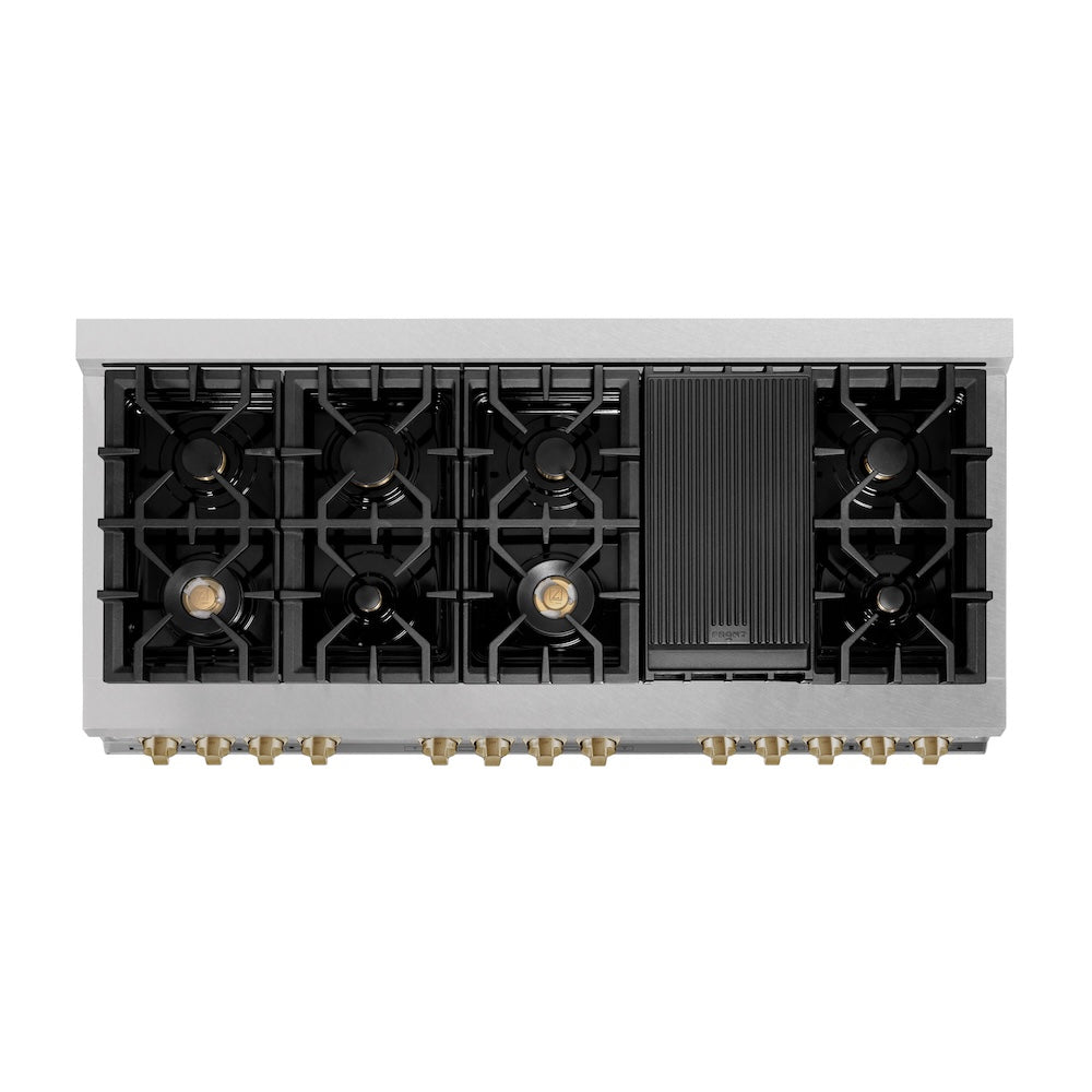 ZLINE Autograph Edition 60 in. 7.4 cu. ft. Legacy Dual Fuel Range with 9 Burner Gas Cooktop and 2 Electric Convection Ovens in Satin Stainless Steel with White Matte Doors and Champagne Bronze Accents, Open Box-Good Condition