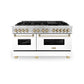 ZLINE Autograph Edition 60 in. 7.4 cu. ft. Legacy Dual Fuel Range with 9 Burner Gas Cooktop and 2 Electric Convection Ovens in Satin Stainless Steel with White Matte Doors and Polished Gold Accents, Open Box-Great Condition