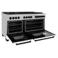 ZLINE Autograph Edition 60 in. 7.4 cu. ft. Legacy Dual Fuel Range with 9 Burner Gas Cooktop and 2 Electric Convection Ovens in Satin Stainless Steel with White Matte Doors and Matte Black Accents (RASZ-WM-60-MB)