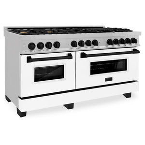 ZLINE Autograph Edition 60 in. 7.4 cu. ft. Legacy Dual Fuel Range with 9 Burner Gas Cooktop and 2 Electric Convection Ovens in Satin Stainless Steel with White Matte Doors and Matte Black Accents, Open Box-Great Condition main image.