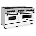ZLINE Autograph Edition 60 in. 7.4 cu. ft. Legacy Dual Fuel Range with 9 Burner Gas Cooktop and 2 Electric Convection Ovens in Satin Stainless Steel with White Matte Doors and Matte Black Accents, Open Box-Good Condition