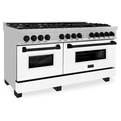 ZLINE Autograph Edition 60 in. 7.4 cu. ft. Legacy Dual Fuel Range with 9 Burner Gas Cooktop and 2 Electric Convection Ovens in Satin Stainless Steel with White Matte Doors and Matte Black Accents, Open Box-Good Condition