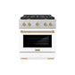 ZLINE Autograph Edition 30 in. 4.2 cu. ft. Paramount Dual Fuel Range with 4 Burner Gas Cooktop and Electric Convection Oven in Satin Stainless Steel with White Matte Door and Champagne Bronze Accents, Open Box-Great Condition