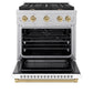 ZLINE Autograph Edition 30 in. 4.2 cu. ft. Paramount Dual Fuel Range with 4 Burner Gas Cooktop and Electric Convection Oven in Satin Stainless Steel with White Matte Door and Champagne Bronze Accents, Open Box-Good Condition
