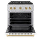 ZLINE Autograph Edition 30 in. 4.2 cu. ft. Paramount Dual Fuel Range with 4 Burner Gas Cooktop and Electric Convection Oven in Satin Stainless Steel with White Matte Door and Champagne Bronze Accents, Open Box-Great Condition