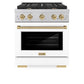 ZLINE Autograph Edition 30 in. 4.2 cu. ft. Paramount Dual Fuel Range with 4 Burner Gas Cooktop and Electric Convection Oven in Satin Stainless Steel with White Matte Door and Champagne Bronze Accents, Open Box-Good Condition