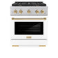 ZLINE Autograph Edition 30 in. 4.2 cu. ft. Paramount Dual Fuel Range with 4 Burner Gas Cooktop and Electric Convection Oven in Satin Stainless Steel with White Matte Door and Polished Gold Accents (SDRSZ-WM-30-G) front.