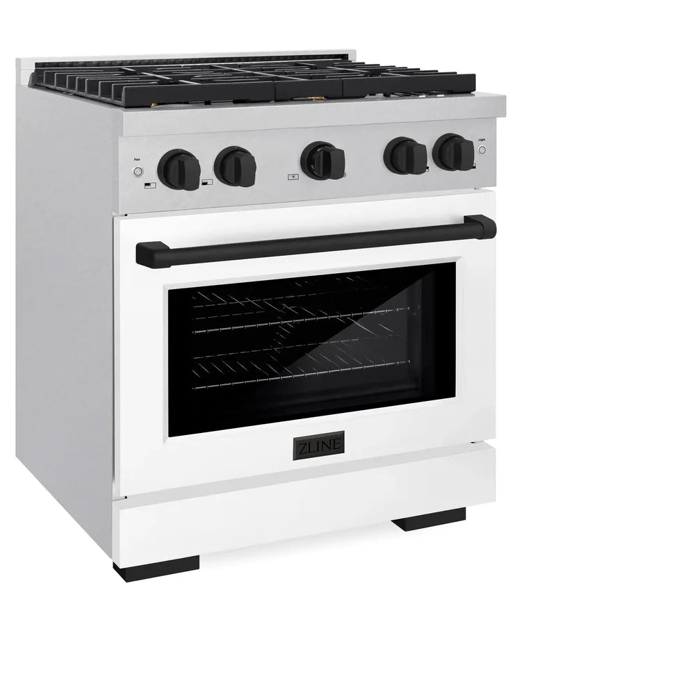ZLINE Autograph Edition 30 in. 4.2 cu. ft. Paramount Dual Fuel Range with 4 Burner Gas Cooktop and Electric Convection Oven in Satin Stainless Steel with White Matte Door and Matte Black Accents, Open Box-Great Condition