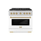 ZLINE Autograph Edition 36 in. 5.2 cu. ft. Paramount Dual Fuel Range with 6 Burner Gas Cooktop and Electric Convection Oven in Satin Stainless Steel with White Matte Door and Champagne Bronze Accents, Open Box-Great Condition