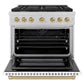 ZLINE Autograph Edition 36 in. 5.2 cu. ft. Paramount Dual Fuel Range with 6 Burner Gas Cooktop and Electric Convection Oven in Satin Stainless Steel with White Matte Door and Champagne Bronze Accents, Open Box-Good Condition