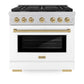 ZLINE Autograph Edition 36 in. 5.2 cu. ft. Paramount Dual Fuel Range with 6 Burner Gas Cooktop and Electric Convection Oven in Satin Stainless Steel with White Matte Door and Champagne Bronze Accents, Open Box-Great Condition
