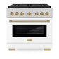 ZLINE Autograph Edition 36 in. 5.2 cu. ft. Paramount Dual Fuel Range with 6 Burner Gas Cooktop and Electric Convection Oven in Satin Stainless Steel with White Matte Door and Polished Gold Accents, Open Box-Good Condition