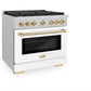 ZLINE Autograph Edition 36 in. 5.2 cu. ft. Paramount Dual Fuel Range with 6 Burner Gas Cooktop and Electric Convection Oven in Satin Stainless Steel with White Matte Door and Polished Gold Accents, Open Box-Great Condition