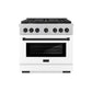 ZLINE Autograph Edition 36 in. 5.2 cu. ft. Paramount Dual Fuel Range with 6 Burner Gas Cooktop and Electric Convection Oven in Satin Stainless Steel with White Matte Door and Matte Black Accents, Open Box-Great Condition