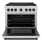 ZLINE Autograph Edition 36 in. 5.2 cu. ft. Paramount Dual Fuel Range with 6 Burner Gas Cooktop and Electric Convection Oven in Satin Stainless Steel with White Matte Door and Matte Black Accents (SDRSZ-WM-36-MB) front, oven open.
