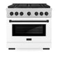 ZLINE Autograph Edition 36 in. 5.2 cu. ft. Paramount Dual Fuel Range with 6 Burner Gas Cooktop and Electric Convection Oven in Satin Stainless Steel with White Matte Door and Matte Black Accents (SDRSZ-WM-36-MB) front.