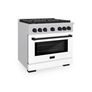ZLINE Autograph Edition 36 in. 5.2 cu. ft. Paramount Dual Fuel Range with 6 Burner Gas Cooktop and Electric Convection Oven in Satin Stainless Steel with White Matte Door and Matte Black Accents, Open Box-Great Condition main image.