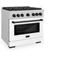 ZLINE Autograph Edition 36 in. 5.2 cu. ft. Paramount Dual Fuel Range with 6 Burner Gas Cooktop and Electric Convection Oven in Satin Stainless Steel with White Matte Door and Matte Black Accents (SDRSZ-WM-36-MB) side.