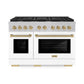 ZLINE Autograph Edition 48 in. 6.7 cu. ft. Paramount Double Oven Dual Fuel Range with 8 Burner Gas Cooktop in Satin Stainless Steel with White Matte Doors and Champagne Bronze Accents, Open Box-Great Condition