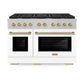 ZLINE Autograph Edition 48 in. 6.7 cu. ft. Paramount Double Oven Dual Fuel Range with 8 Burner Gas Cooktop in Satin Stainless Steel with White Matte Doors and Champagne Bronze Accents (SDRSZ-WM-48-CB) front.