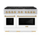 ZLINE Autograph Edition 48 in. 6.7 cu. ft. Paramount Double Oven Dual Fuel Range with 8 Burner Gas Cooktop in Satin Stainless Steel with White Matte Doors and Polished Gold Accents, Open Box-Good Condition