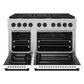 ZLINE Autograph Edition 48 in. 6.7 cu. ft. Paramount Double Oven Dual Fuel Range with 8 Burner Gas Cooktop in Satin Stainless Steel with White Matte Doors and Matte Black Accents (SDRSZ-WM-48-MB) front, oven open.