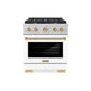 ZLINE Autograph Edition 30 in. 4.2 cu. ft. Paramount Gas Range with 4 Burner Cooktop and Convection Gas Oven in Satin Stainless Steel with White Matte Door and Champagne Bronze Accents, Open Box-Great Condition