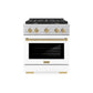 ZLINE Autograph Edition 30 in. 4.2 cu. ft. Paramount Gas Range with 4 Burner Cooktop and Convection Gas Oven in Satin Stainless Steel with White Matte Door and Champagne Bronze Accents, Open Box-Great Condition