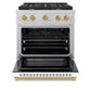 ZLINE Autograph Edition 30 in. 4.2 cu. ft. Paramount Gas Range with 4 Burner Cooktop and Convection Gas Oven in Satin Stainless Steel with White Matte Door and Champagne Bronze Accents, Open Box-Good Condition